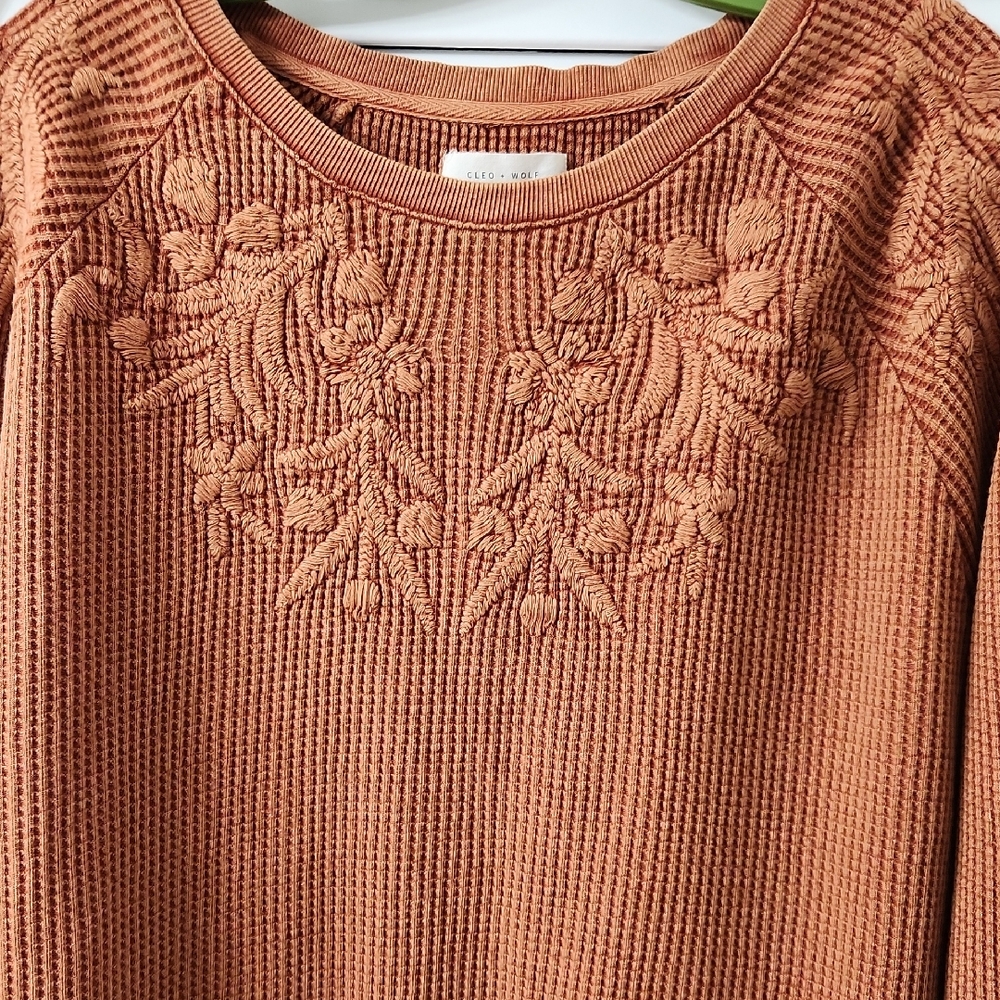 Cleo & Wolf Autumn Embroidered Crew Neck Sweater